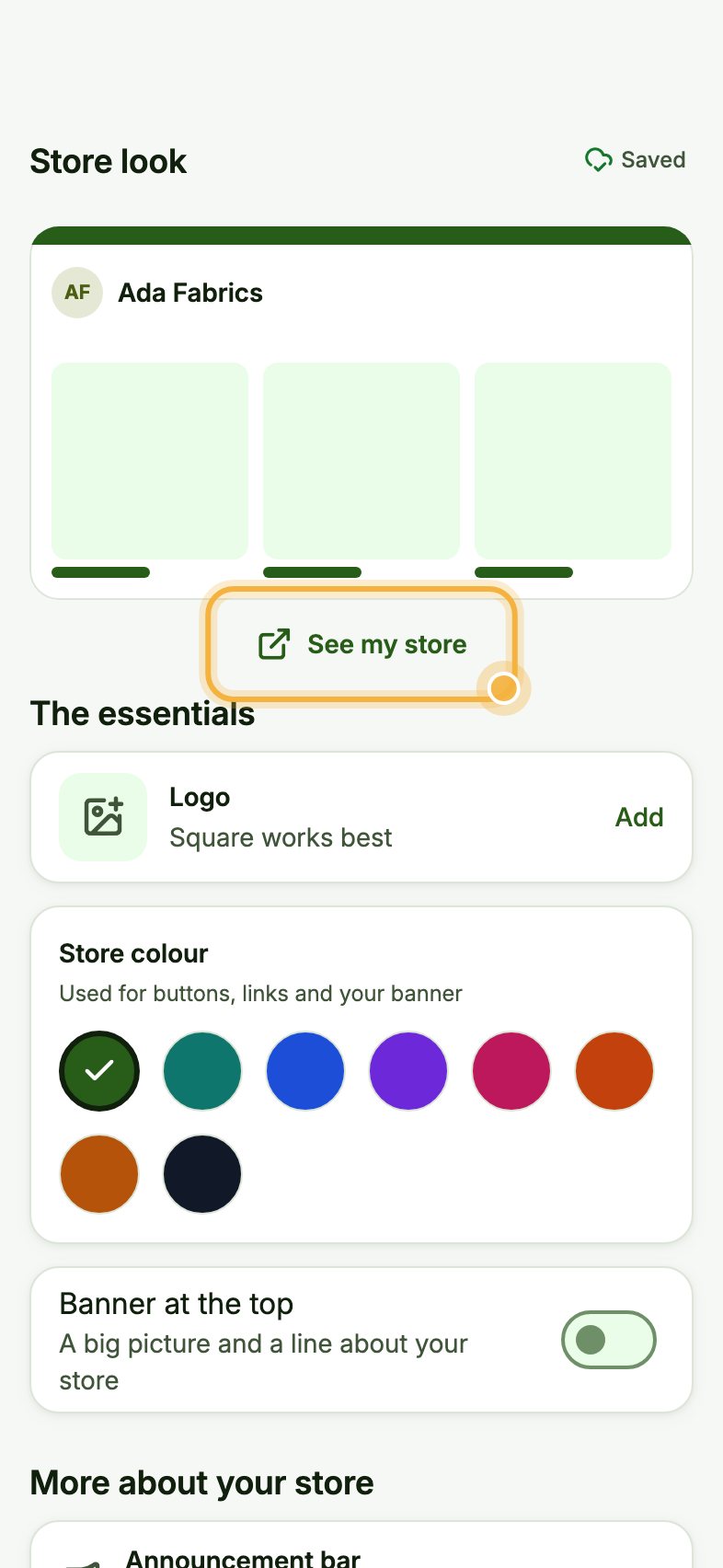 Store look with See my store highlighted