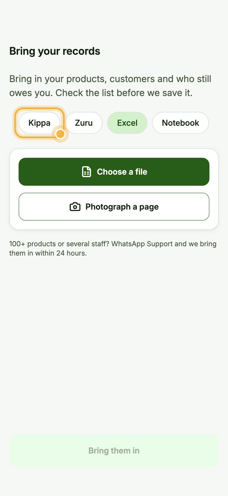 Bring your records screen with the Kippa option highlighted