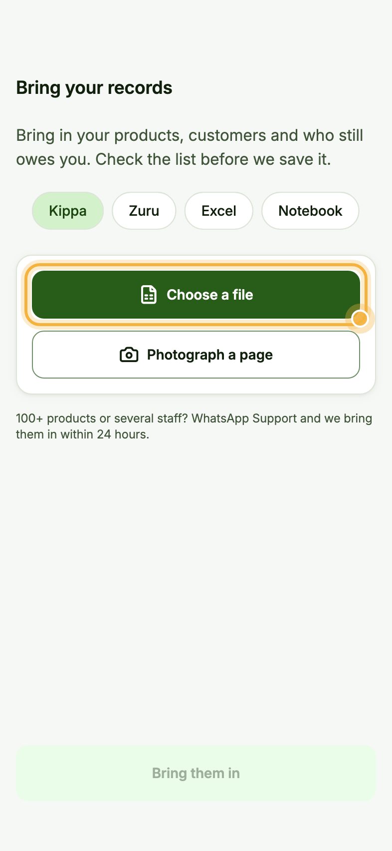 Bring your records with Kippa selected and the Choose a file button highlighted