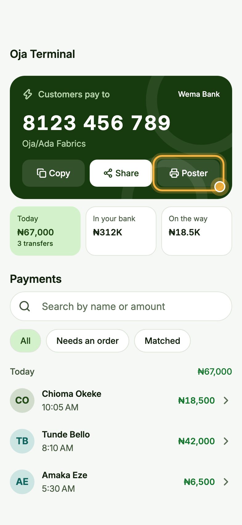 Oja Terminal with the Poster button highlighted